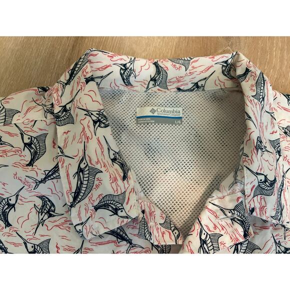 Columbia PFG Shirt Mens Large Marlin Print Vented White Multicolor 100% Cotton - Picture 3 of 7